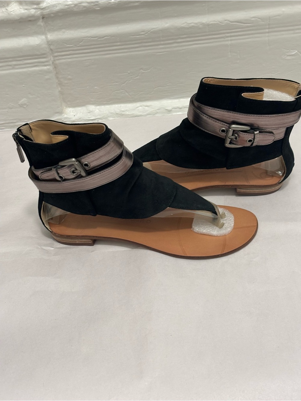 Boutique 9 Women's Black Suede Metallic Wrap Sandals - Picture 2 of 13